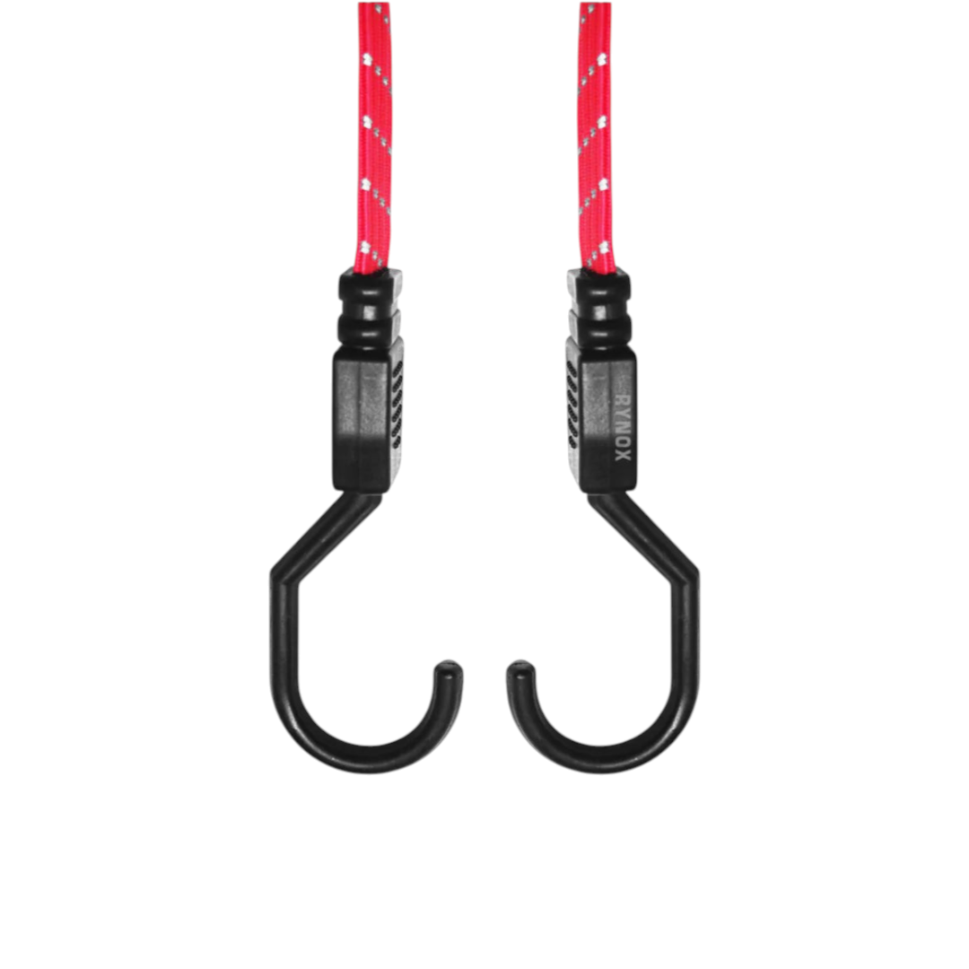 Motodrift Rynox Gripper reflective bungee cord with durable black hooks for secure motorcycle luggage transport