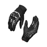 Motodrift Rynox Striker GT all-black short-cuff motorcycle gloves with carbon-fibre knuckle protectors and palm sliders.