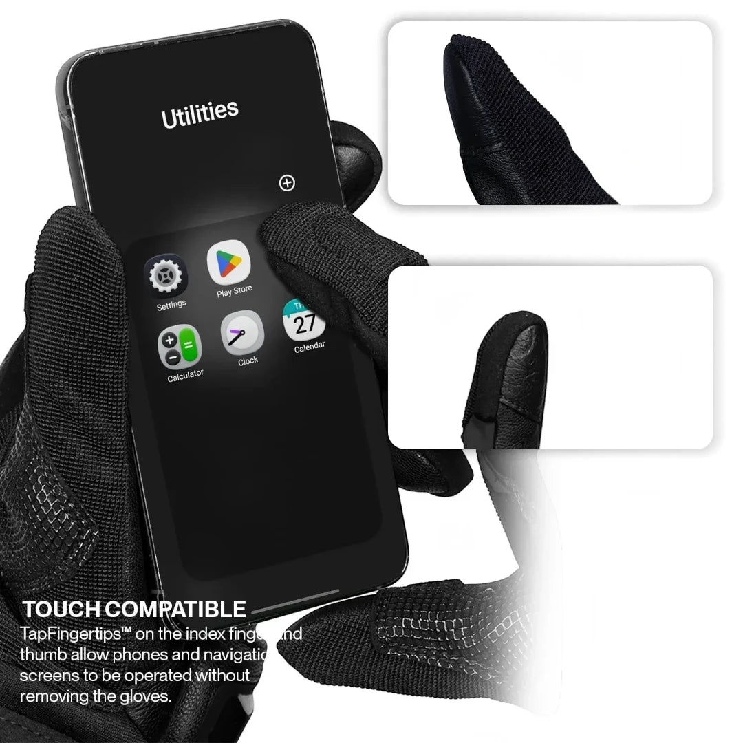 Motodrift Rynox Striker GT motorcycle gloves featuring touch-compatible index finger and thumb for smartphone use