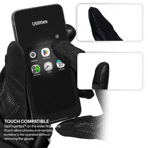 Motodrift Rynox Striker GT motorcycle gloves featuring touch-compatible index finger and thumb for smartphone use