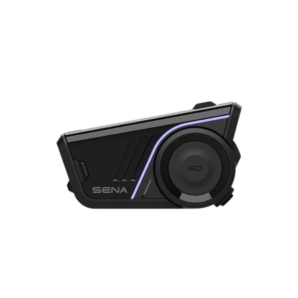 Motodrift Sena 60S motorcycle communication headset in black with a sleek design and integrated control dial.