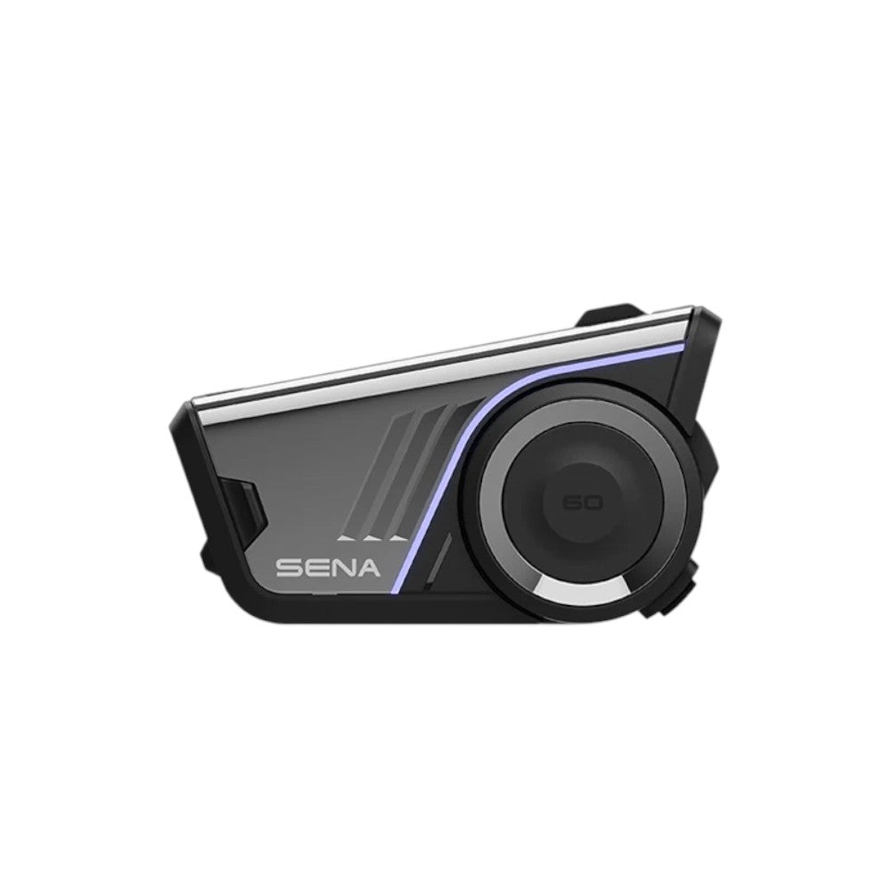 Motodrift Sena 60S motorcycle communication headset with sleek black design, Harman Kardon speakers, and mesh intercom.