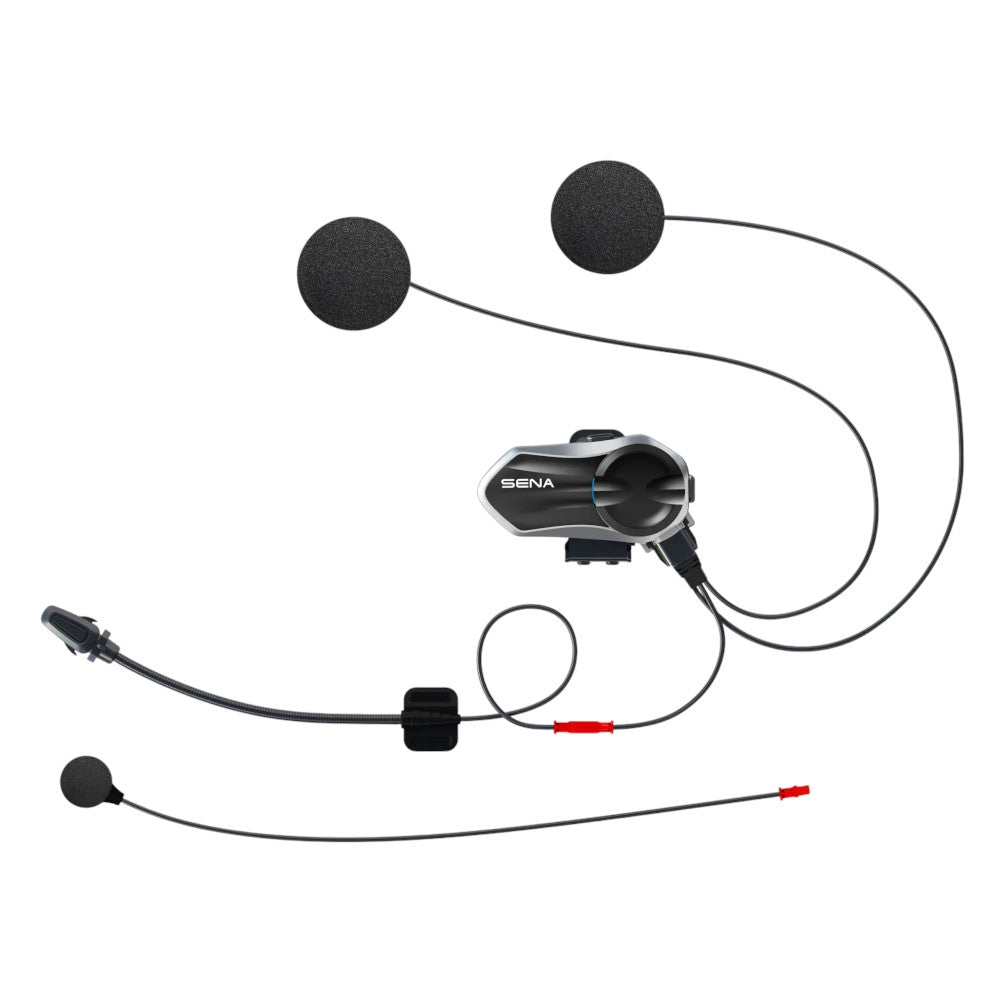 Motodrift Sena B20 Bluetooth motorcycle intercom system with HD speakers, boom microphone, and wiring components.