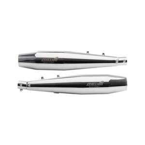 Motodrift Silver Stallion performance exhaust silencers in polished silver for Royal Enfield Interceptor and GT 650.