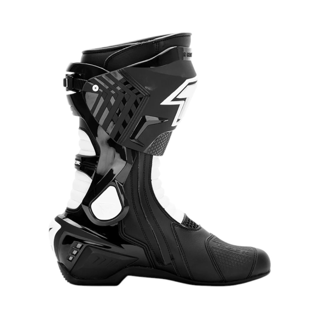 Motodrift TR Tiger X-ONE PRO black and white motorcycle riding boots with reinforced TPU and ankle protection