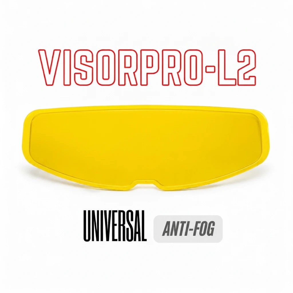 Motodrift Visorpro Level 2 universal clear anti-fog helmet visor insert with yellow protective scratch-resistant film