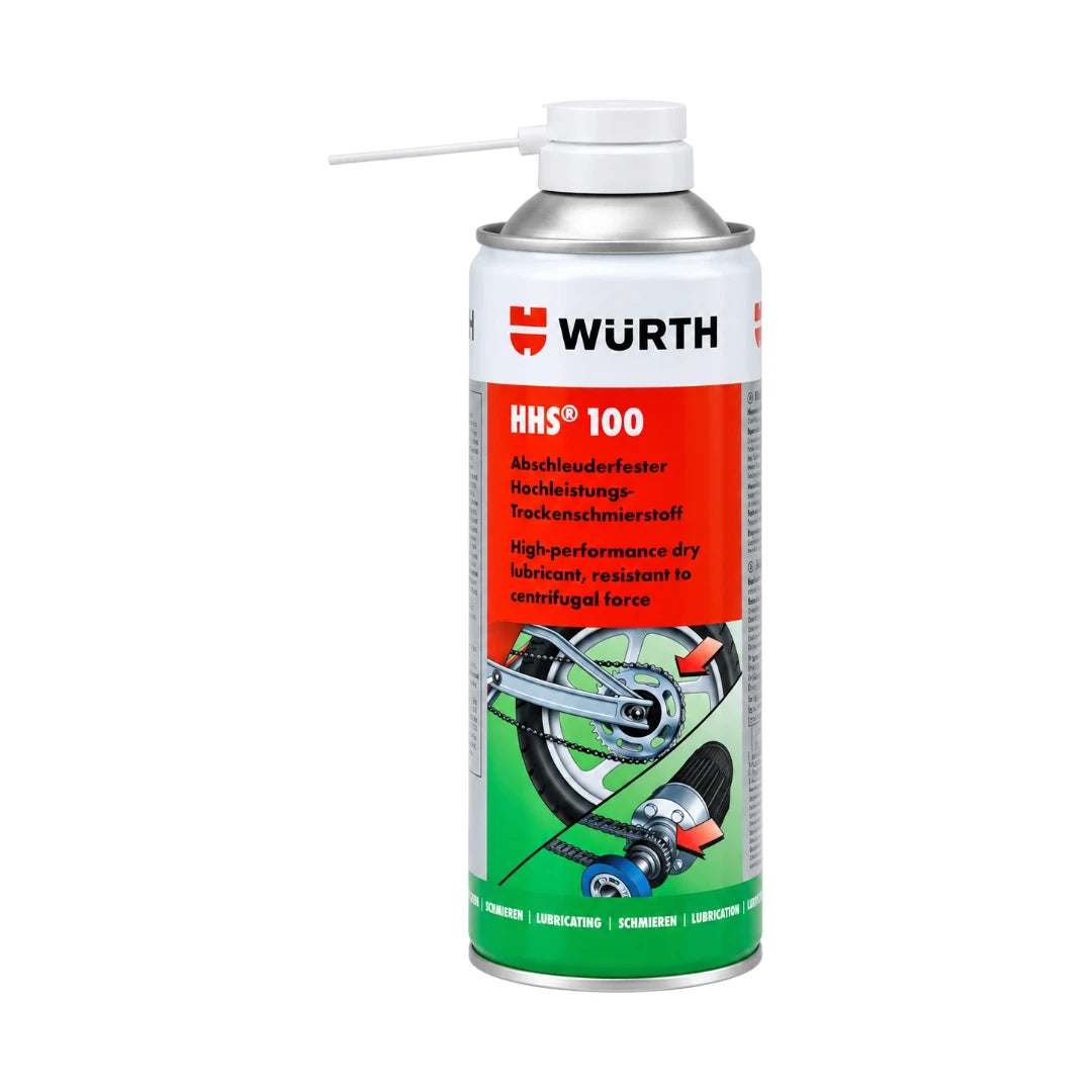 Motodrift Wurth HHS 100 adhesive lubricant aerosol spray can with precision nozzle for chains and mechanical parts.