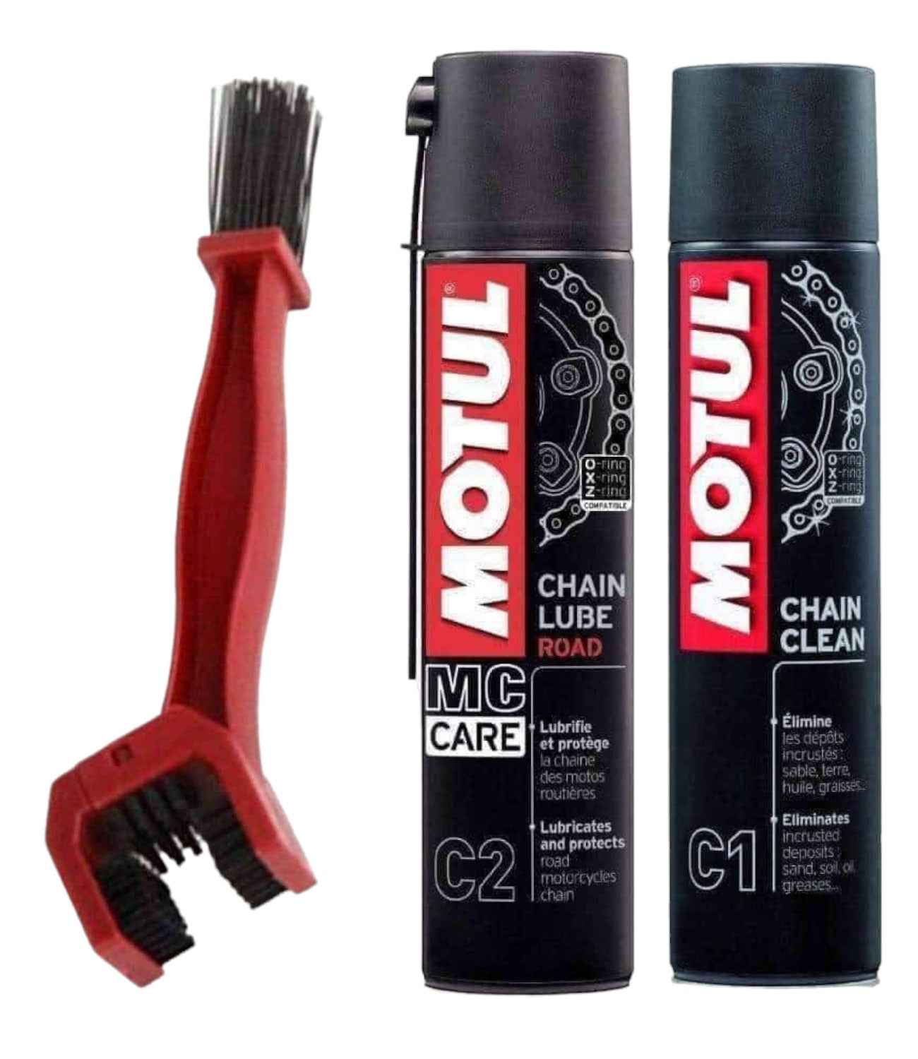 Motul Combo of C2 Chain Lube, C1 Chain Clean and Brush - 400 ml - Motodrift