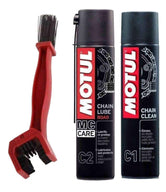 Motul Combo of C2 Chain Lube C1 Chain Clean and Brush 400 ml - Motodrift