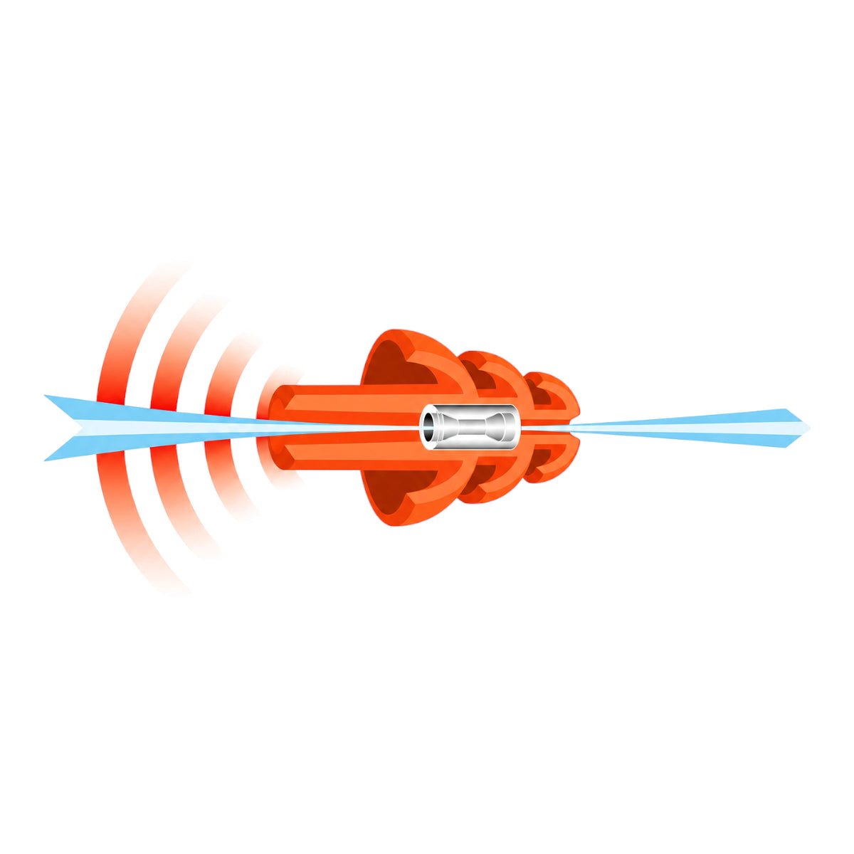 NoNoise Motorsport earplugs showing the internal ceramic acoustic filter design for wind noise reduction