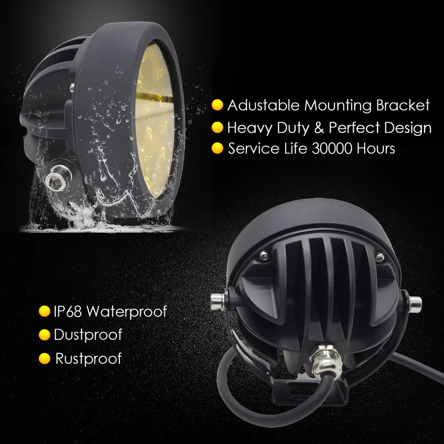 HJG 6 LED Round With Harness 60W - Motodrift