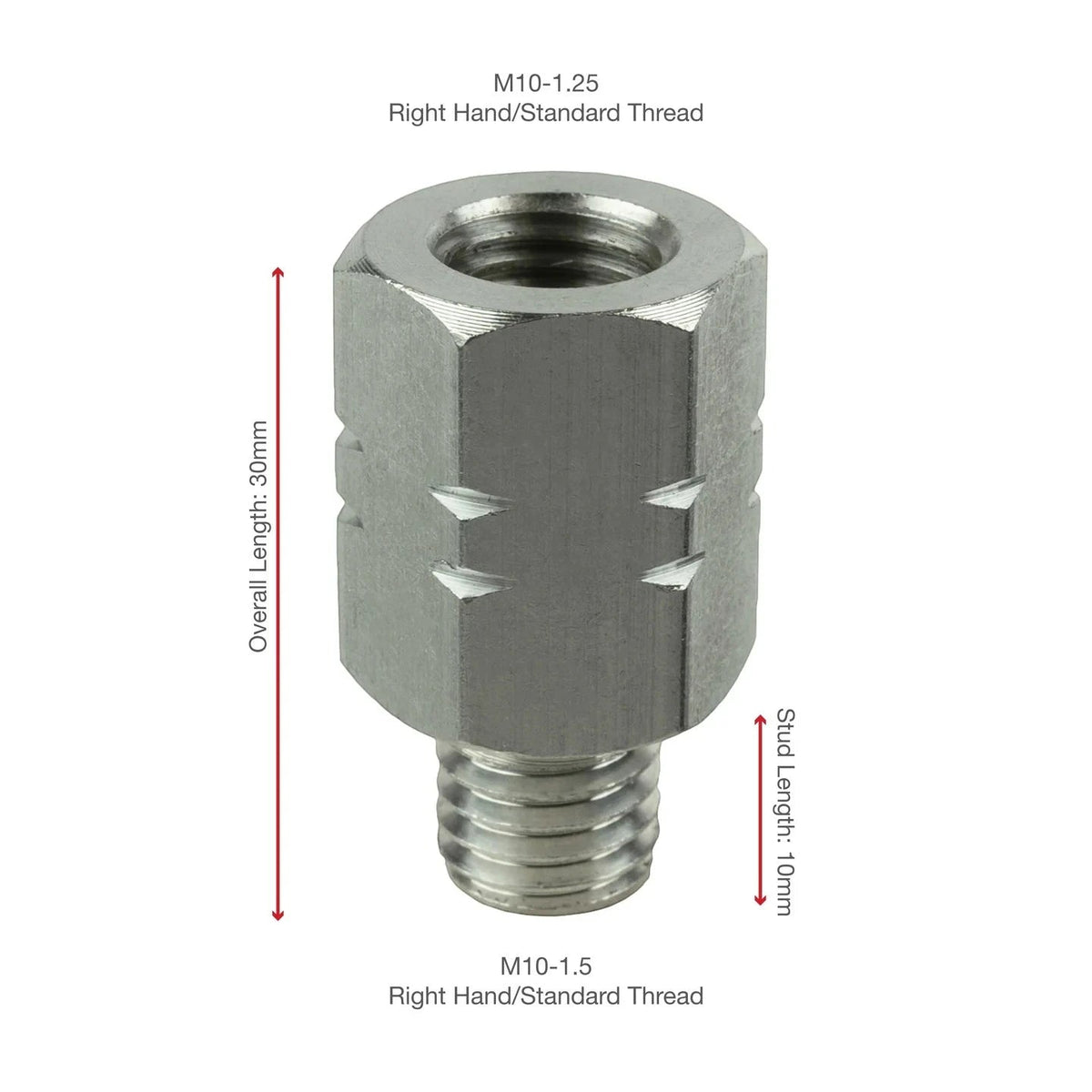 RAM M10 motorcycle mirror thread adapter with 20mm extension, made of durable marine-grade aluminium.