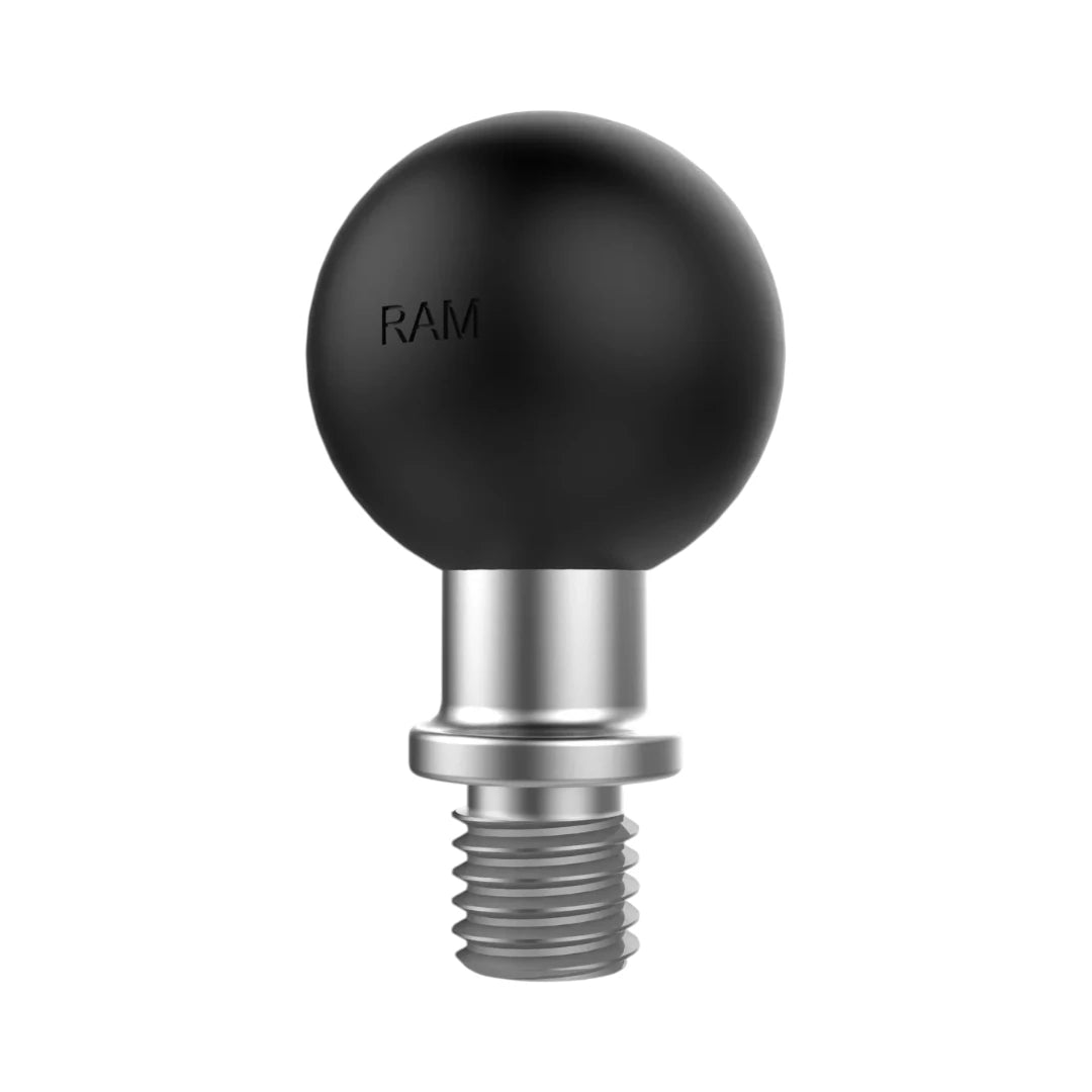 RAM Mounts M10 threaded ball adapter made of marine-grade aluminium with a black rubber mounting ball