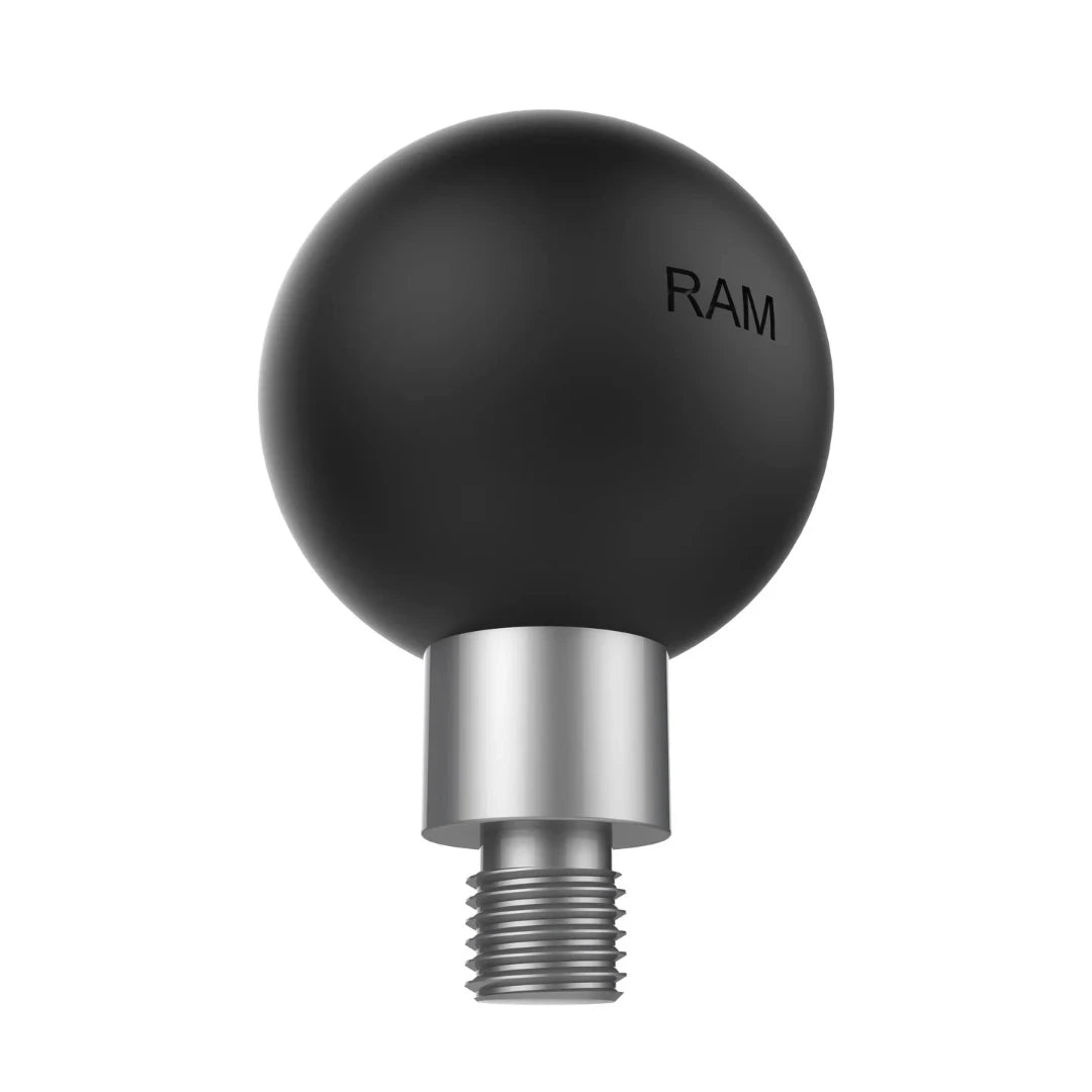 RAM Mounts M10 threaded ball adapter with a black rubber ball and marine-grade aluminium base