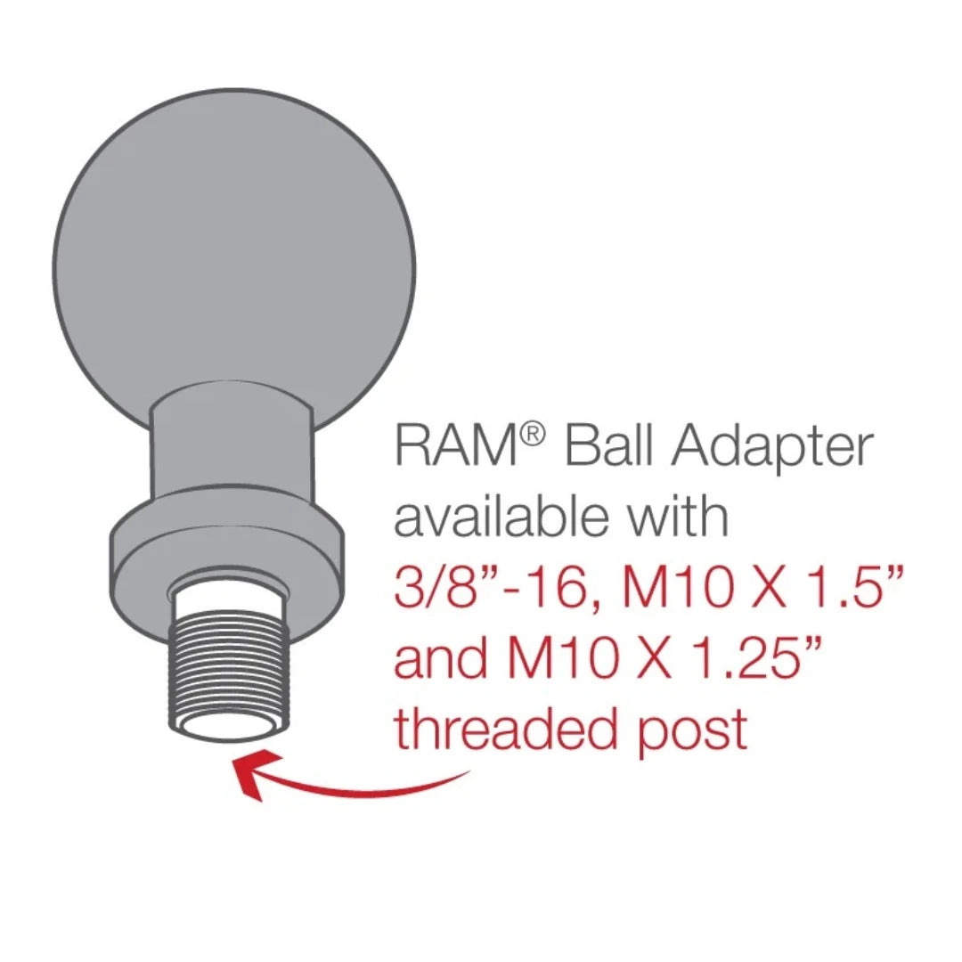RAM Mounts M10 threaded ball adapter for motorcycle mounting systems with rubber ball and metal post