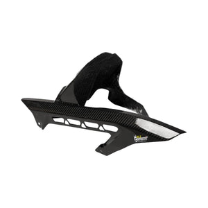 RLZ carbon fiber rear hugger and chain guard with a glossy twill finish for Kawasaki Z900 motorcycles.
