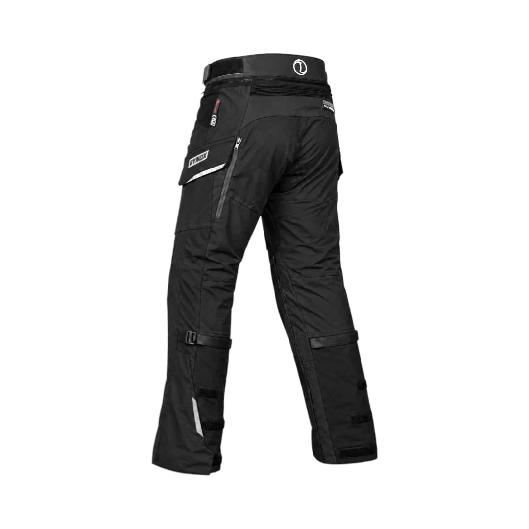 Rynox Stealth EVO 4 black adventure touring motorcycle pants with reinforced panels and adjustable straps