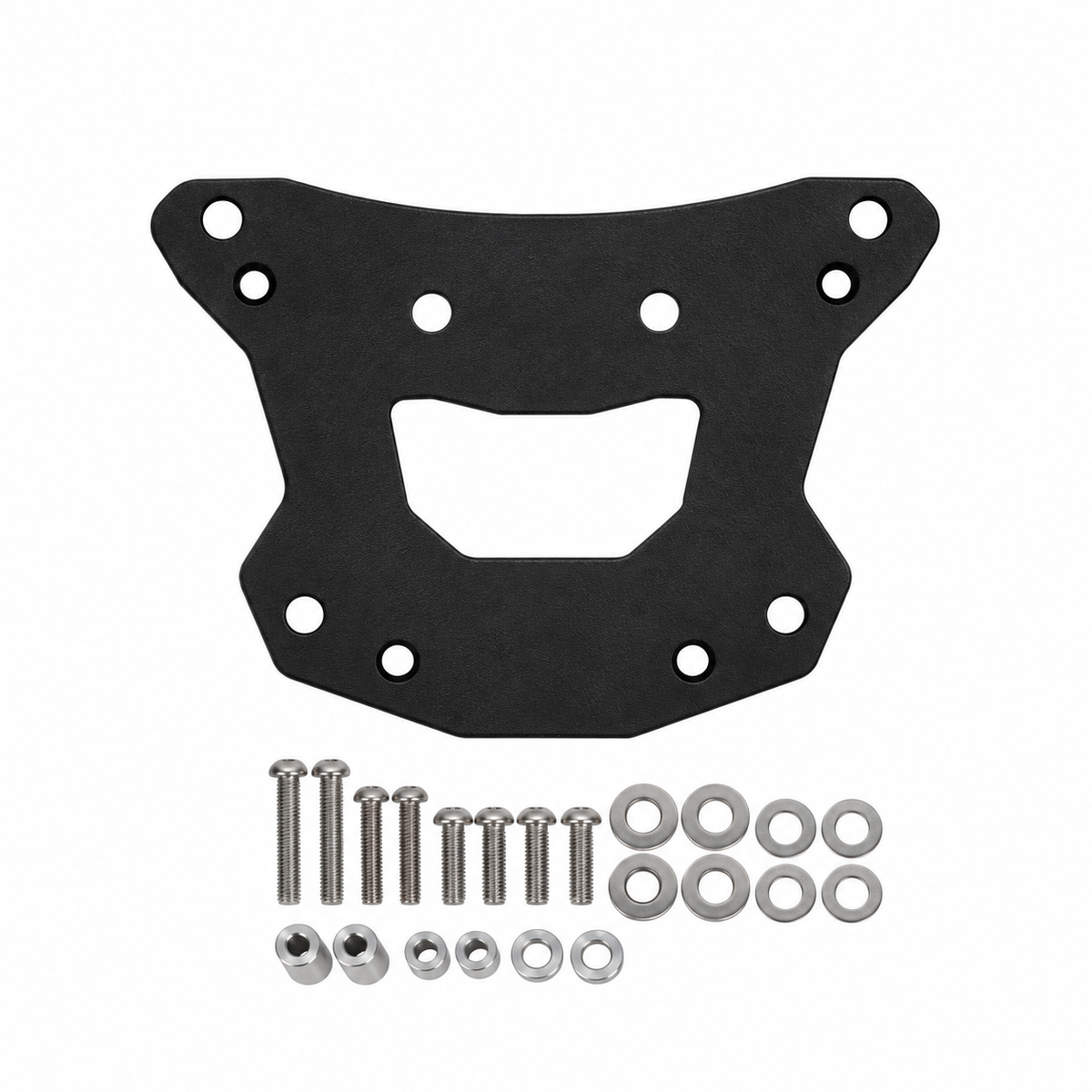 Legundary Genesis black aluminium carrier plate with mounting hardware for Triumph Tiger 900