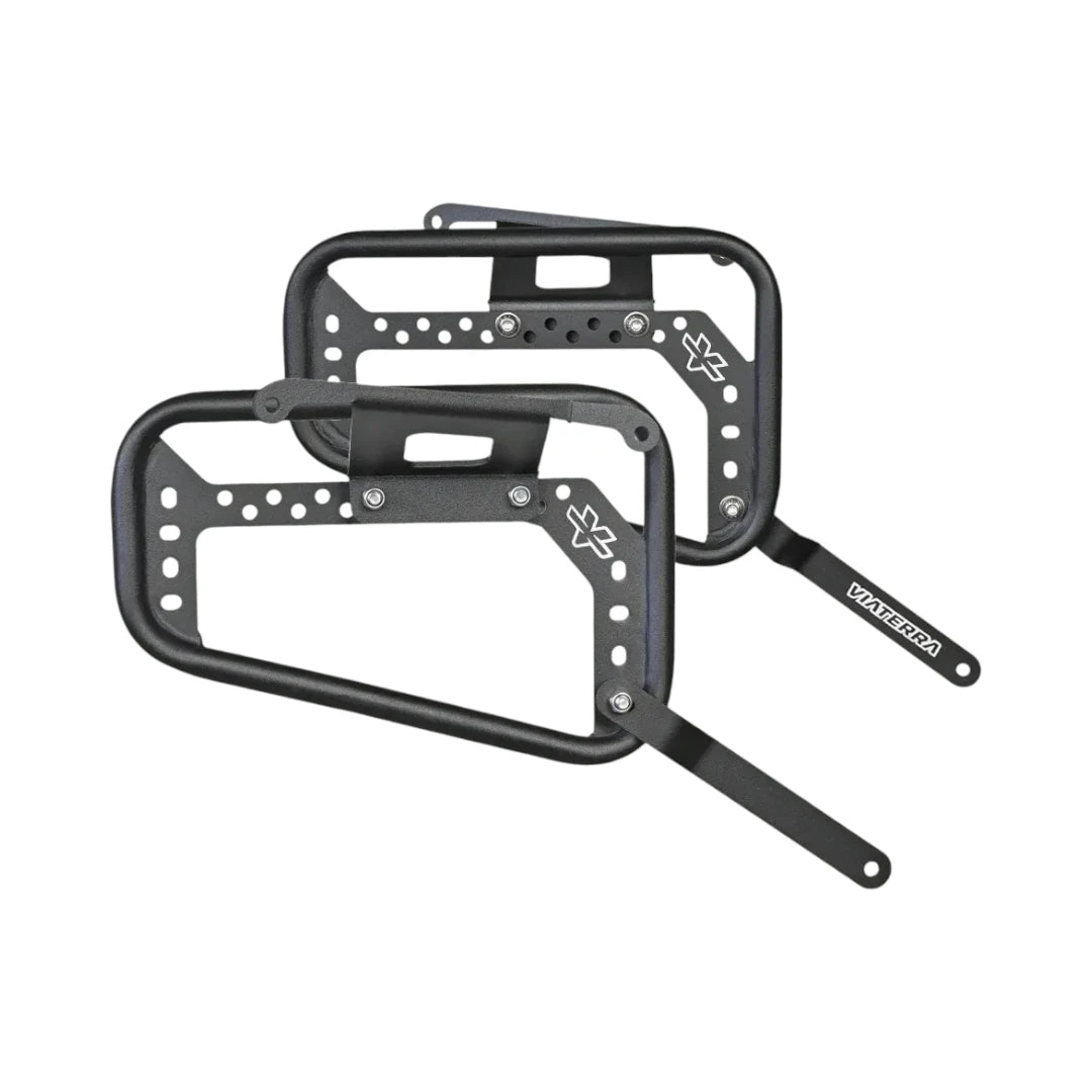 ViaTerra matte black steel saddlebag rack for Royal Enfield Guerrilla 450 motorcycle luggage mounting