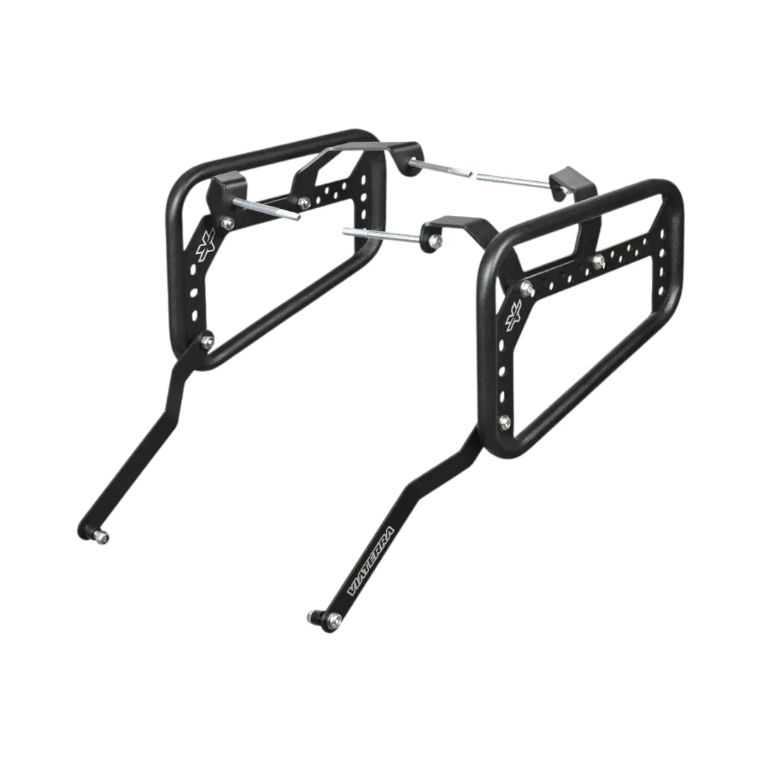 ViaTerra matte black steel saddlebag rack for Royal Enfield Himalayan 450 motorcycle luggage support