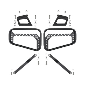 ViaTerra saddlebag rack set for KTM Adventure 390 Gen 3 in matte black steel with mounting hardware