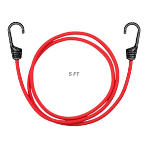 ViaTerra red 5ft bungee cord with heavy-duty plastic-coated metal hooks for motorcycle luggage securing
