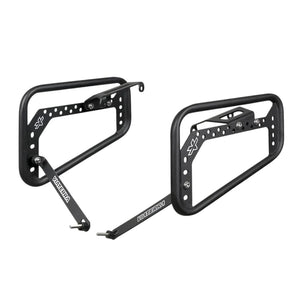 ViaTerra matte black steel saddlebag rack for Triumph Scrambler 400 X and XC motorcycles