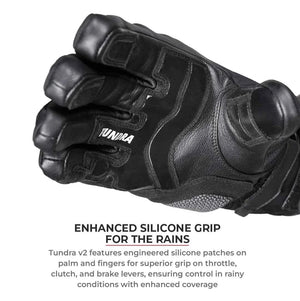 Viaterra Tundra V3 black leather winter motorcycle glove with silicone grip palm for wet weather riding
