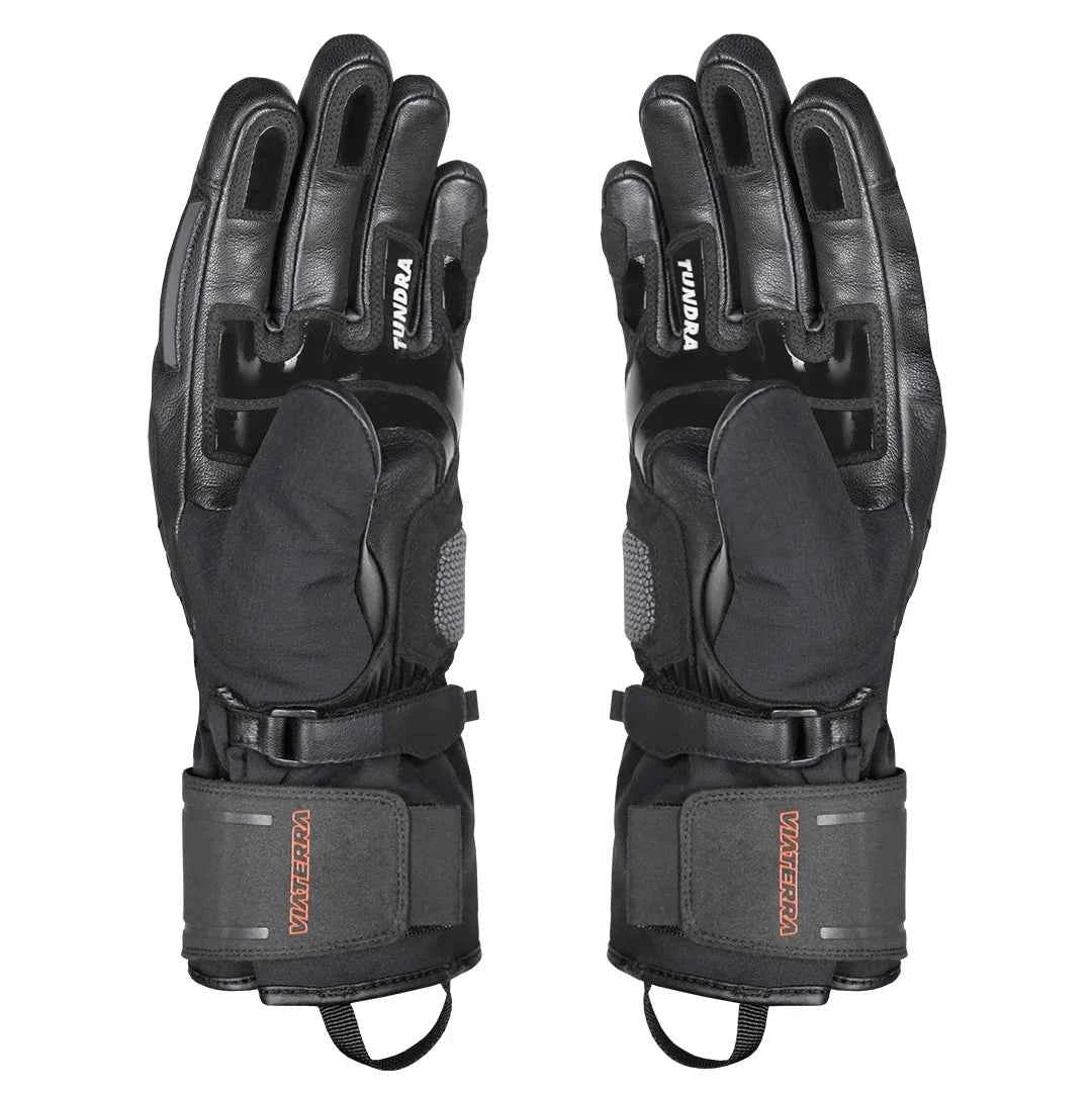 ViaTerra Tundra V3 black waterproof winter motorcycle gloves with knuckle protection and gauntlet cuffs.