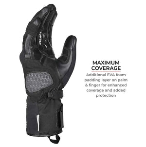 Viaterra Tundra V3 winter motorcycle gloves featuring goatskin leather, palm padding, and gauntlet cuff.