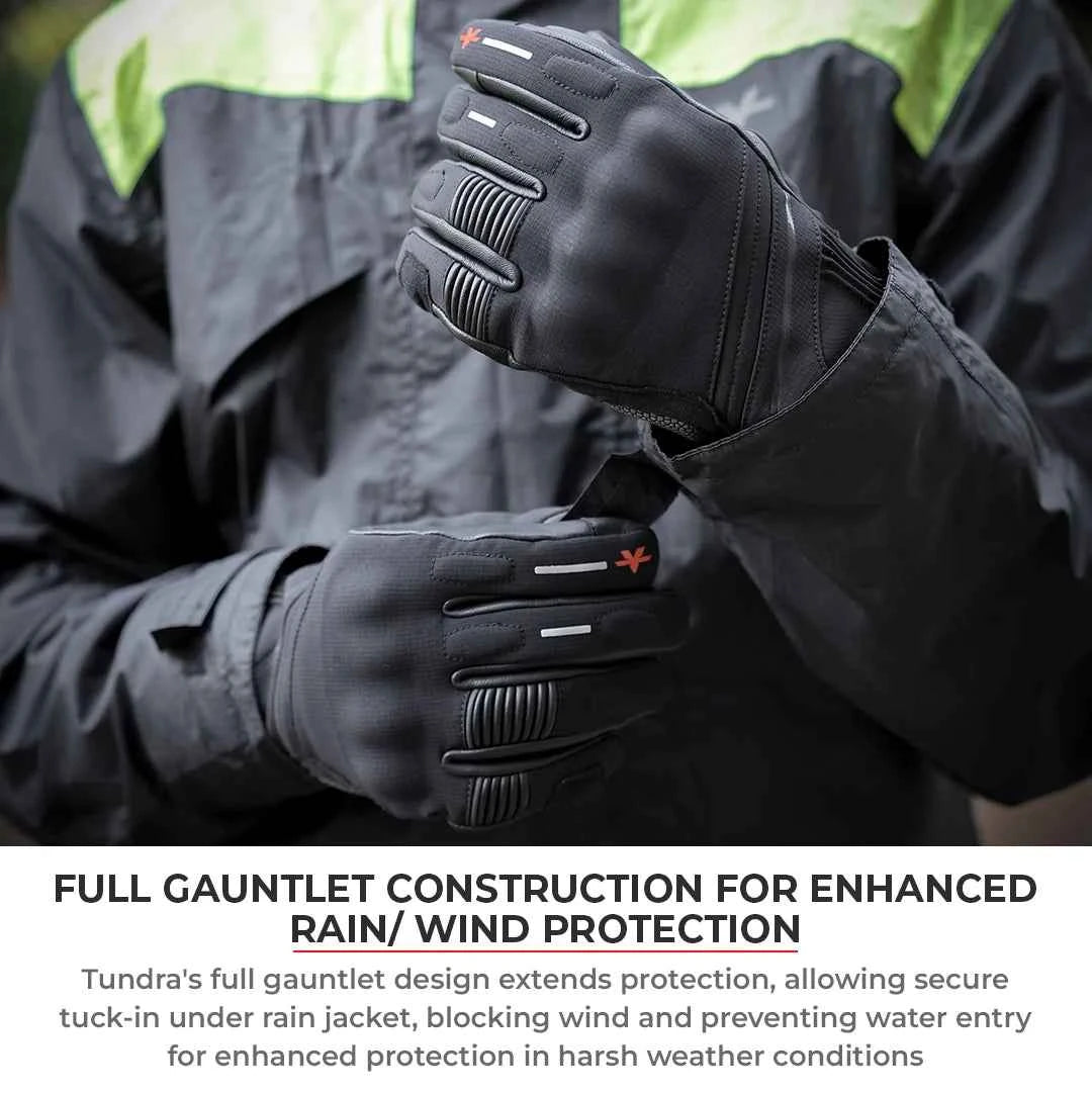 Viaterra Tundra V3 black waterproof winter motorcycle gloves with gauntlet cuffs and protective knuckle armor