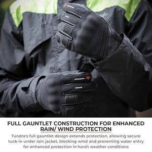 Viaterra Tundra V3 black waterproof winter motorcycle gloves with gauntlet cuffs and protective knuckle armor
