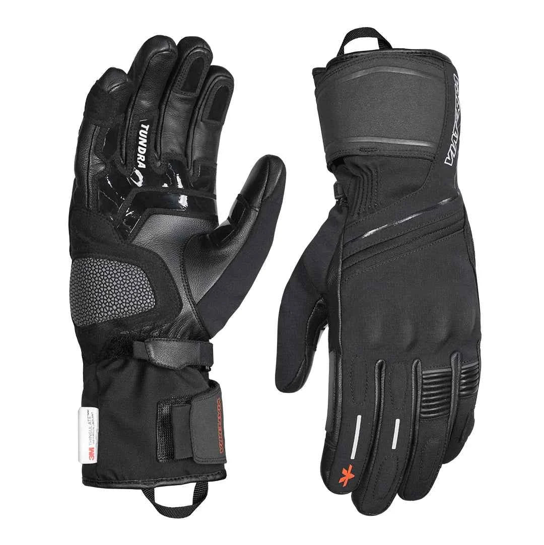 Viaterra Tundra V3 black waterproof winter motorcycle gloves with leather, insulation, and knuckle protection.