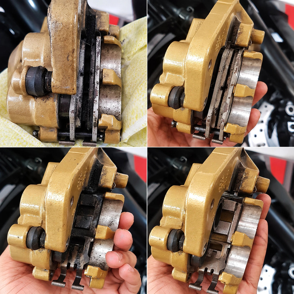 Brake caliper before and after cleaning with Wurth Brake Cleaner and Degreaser Spray